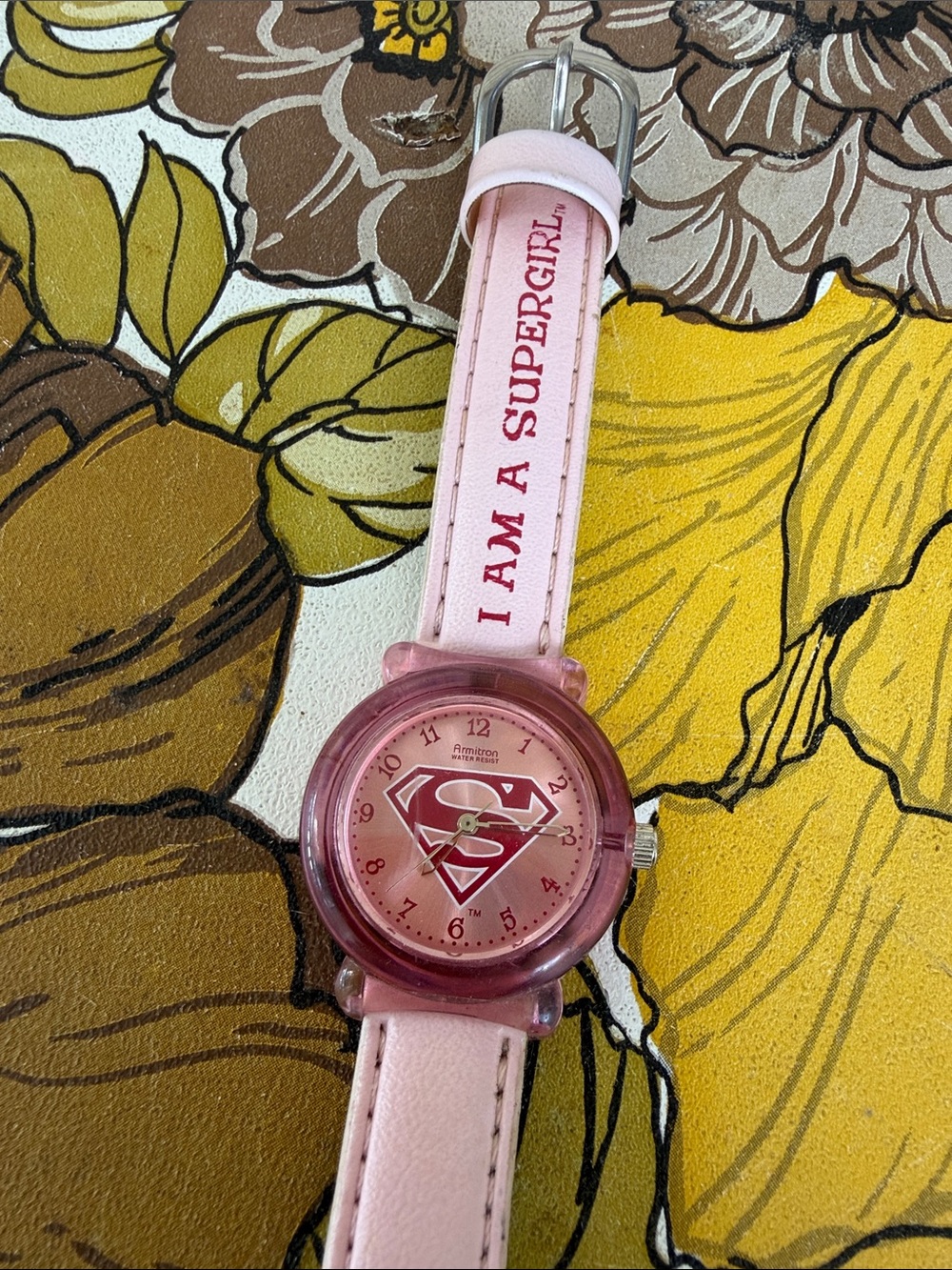 Armitron Pink Supergirl Kids Watch with Slogan Strap